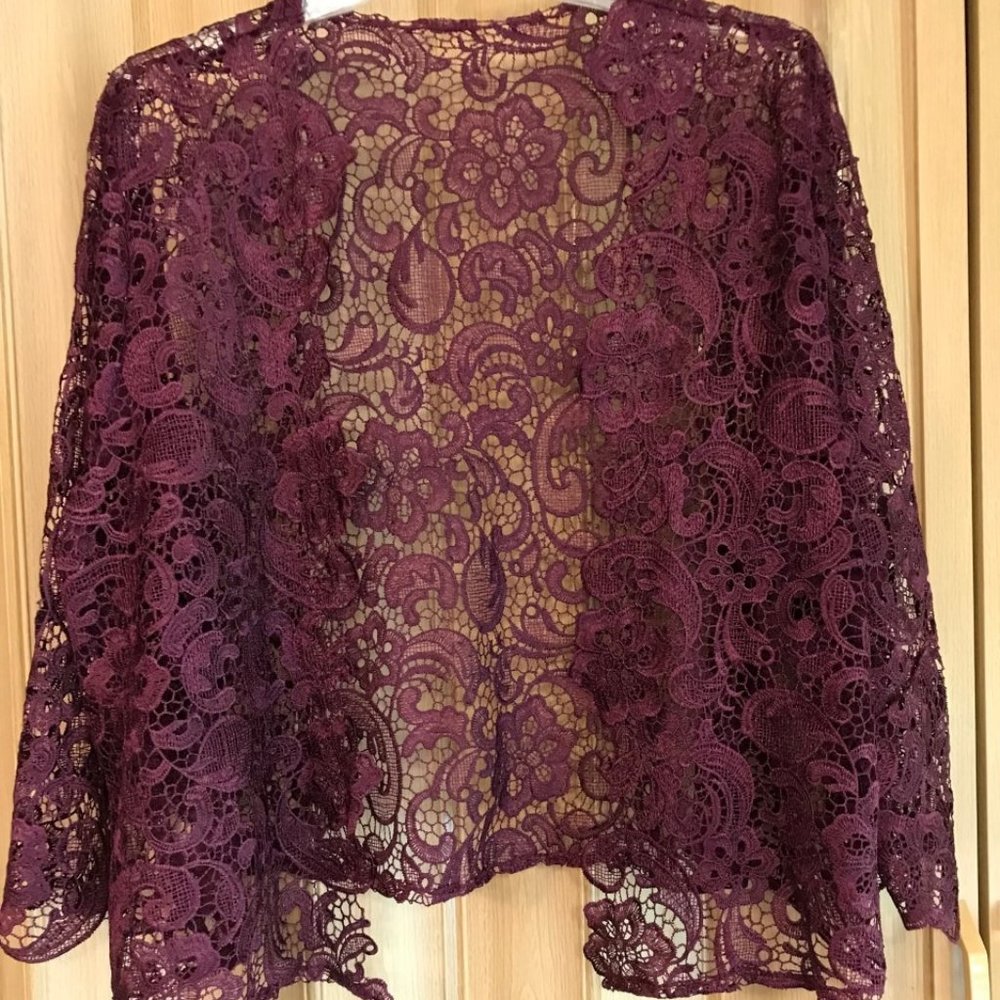 Lace 3/4 Sleeve Shrug, grape, sz 26, NWT